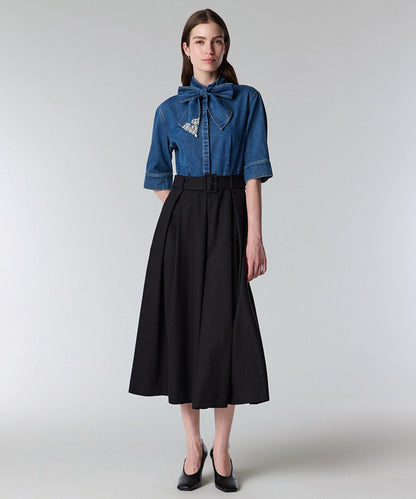 Tie Neck Mixed Media Dress