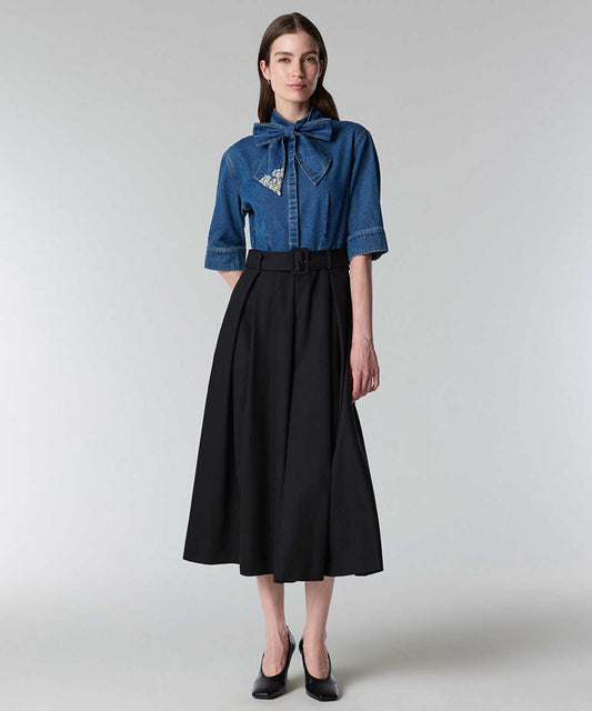 Tie Neck Mixed Media Dress