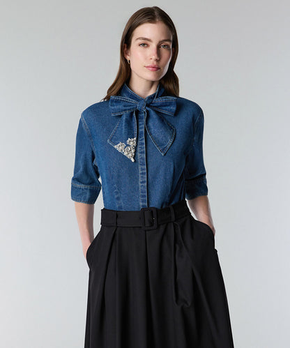 Tie Neck Mixed Media Dress