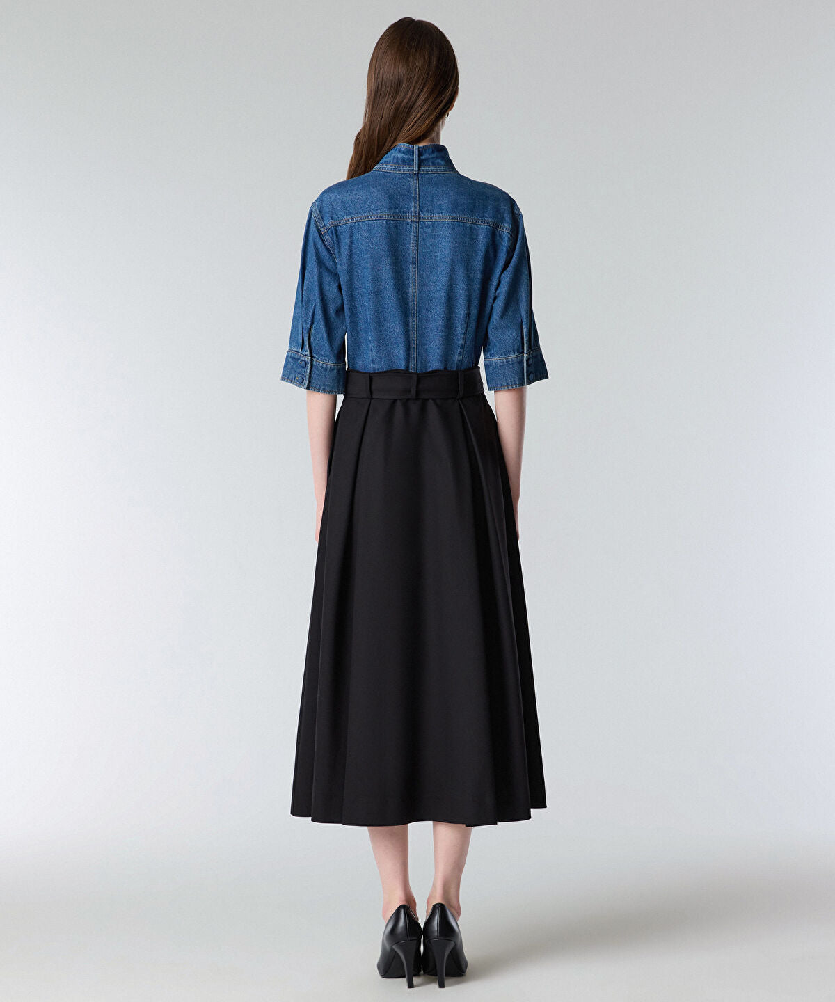 Tie Neck Mixed Media Dress