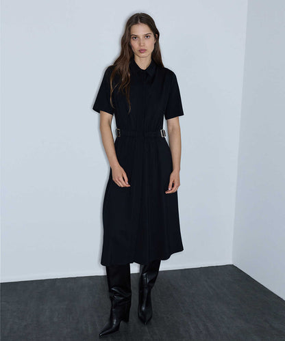 Dual-Buckle Belted Shirt Dress