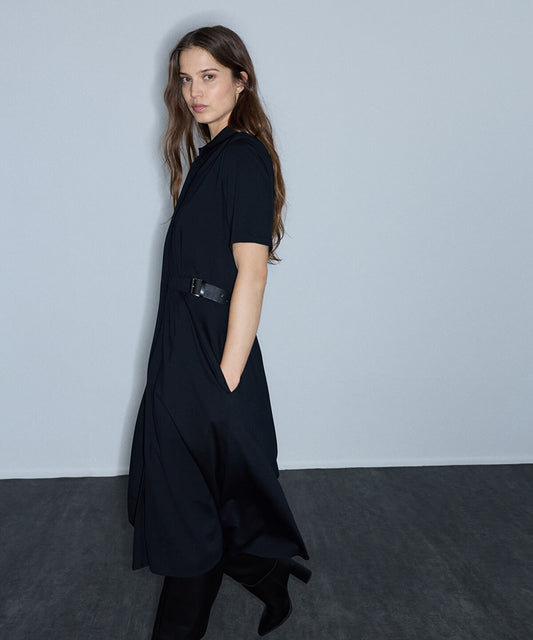 Dual-Buckle Belted Shirt Dress