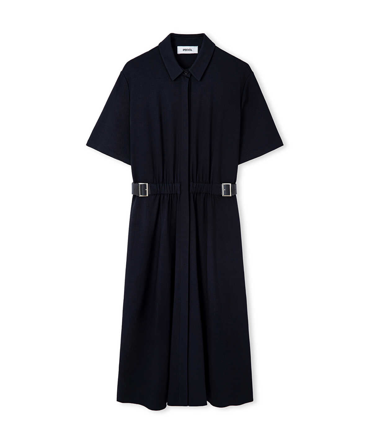 Zoomed Dual-Buckle Belted Shirt Dress