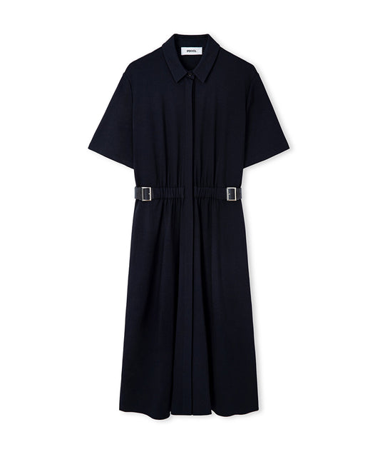 Dual-Buckle Belted Shirt Dress