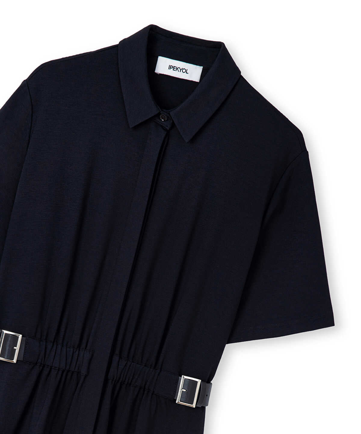 Dual-Buckle Belted Shirt Dress
