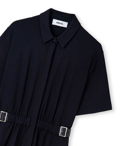 Dual-Buckle Belted Shirt Dress