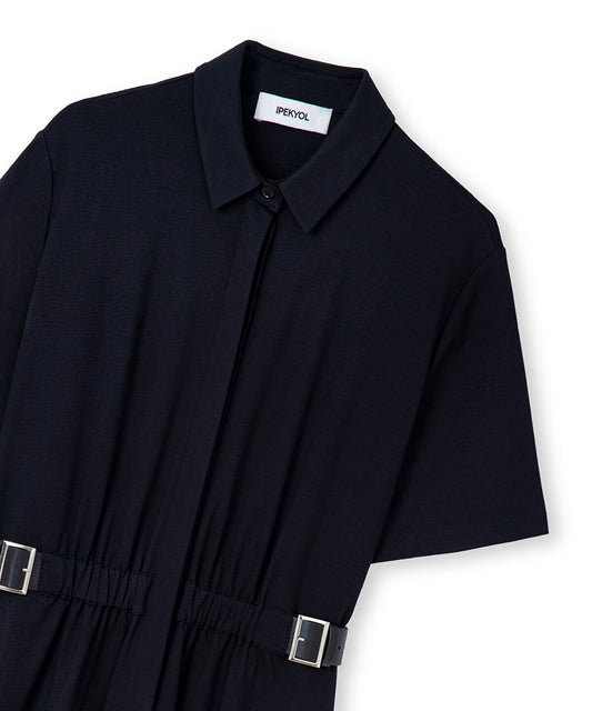 Dual-Buckle Belted Shirt Dress