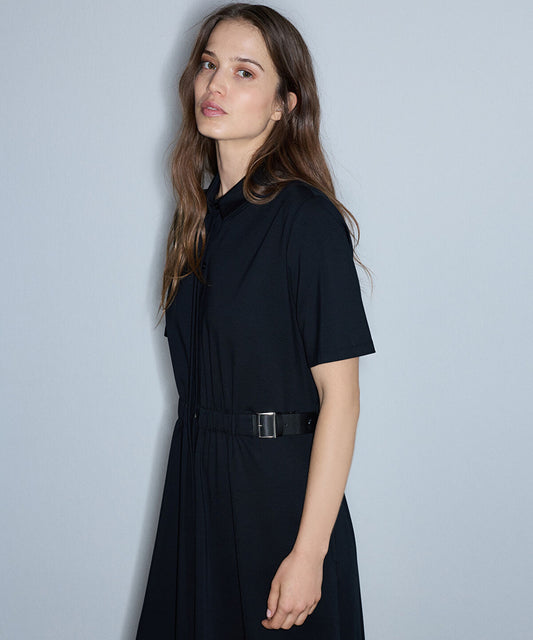 Dual-Buckle Belted Shirt Dress