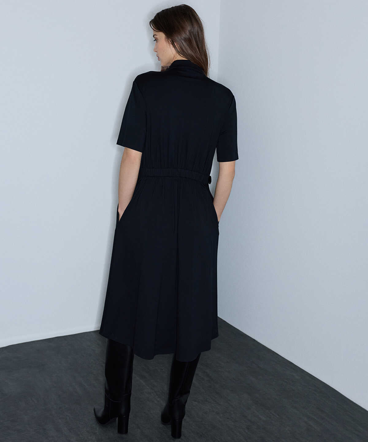Zoomed Dual-Buckle Belted Shirt Dress