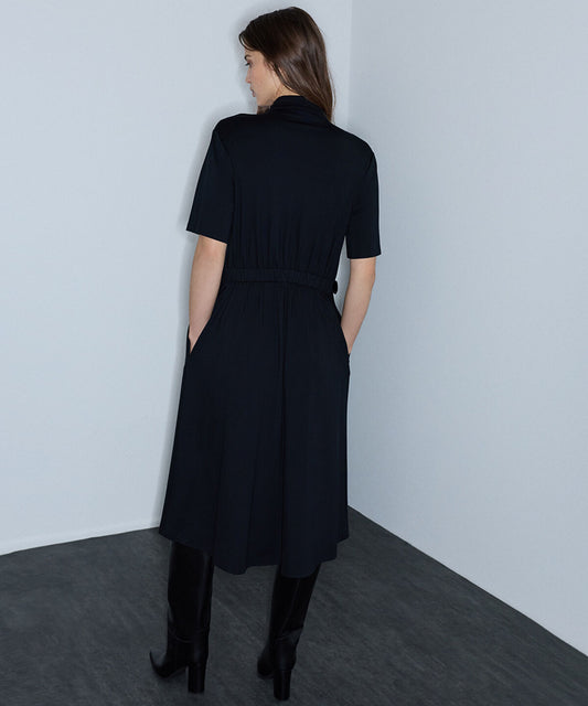 Dual-Buckle Belted Shirt Dress