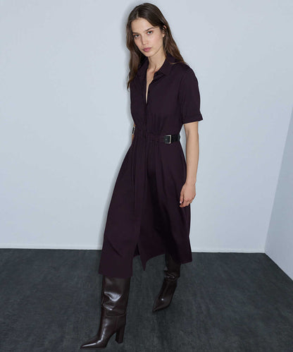 Dual-Buckle Belted Shirt Dress