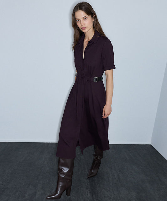 Dual-Buckle Belted Shirt Dress