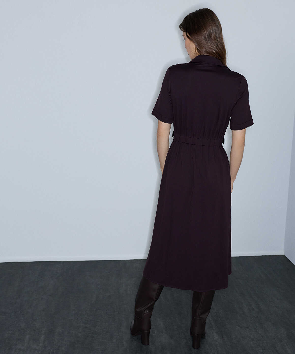 Dual-Buckle Belted Shirt Dress