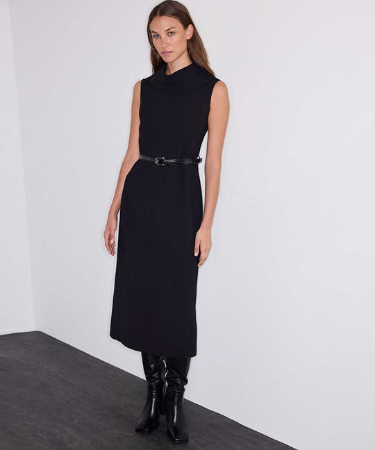 Croc-Effect Belted Dress