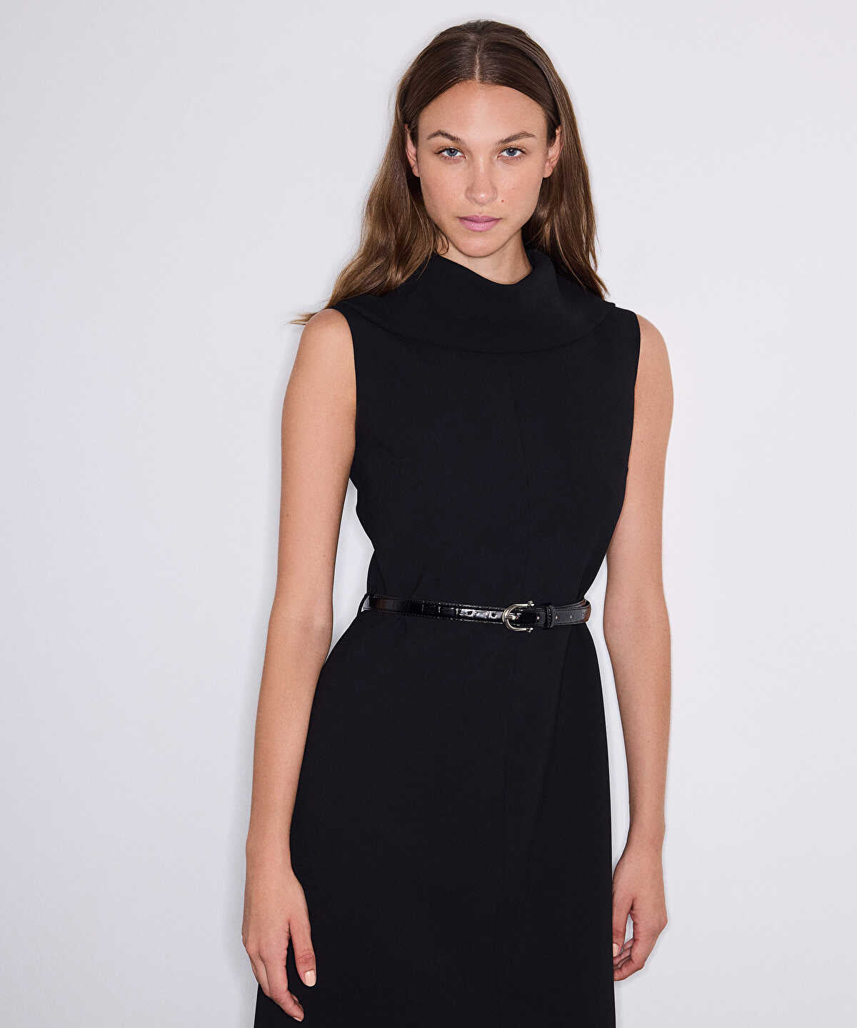 Croc-Effect Belted Dress