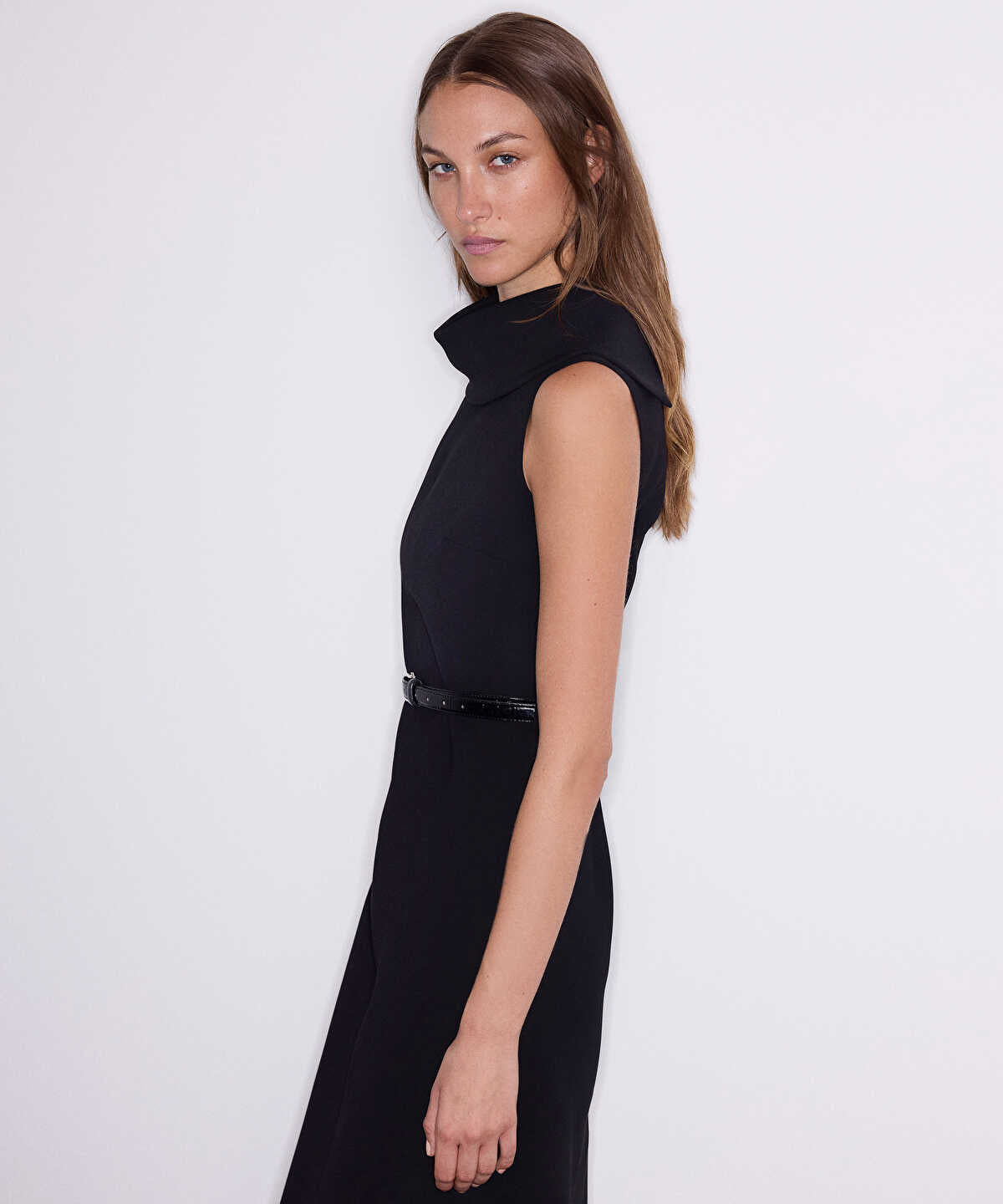 Croc-Effect Belted Dress