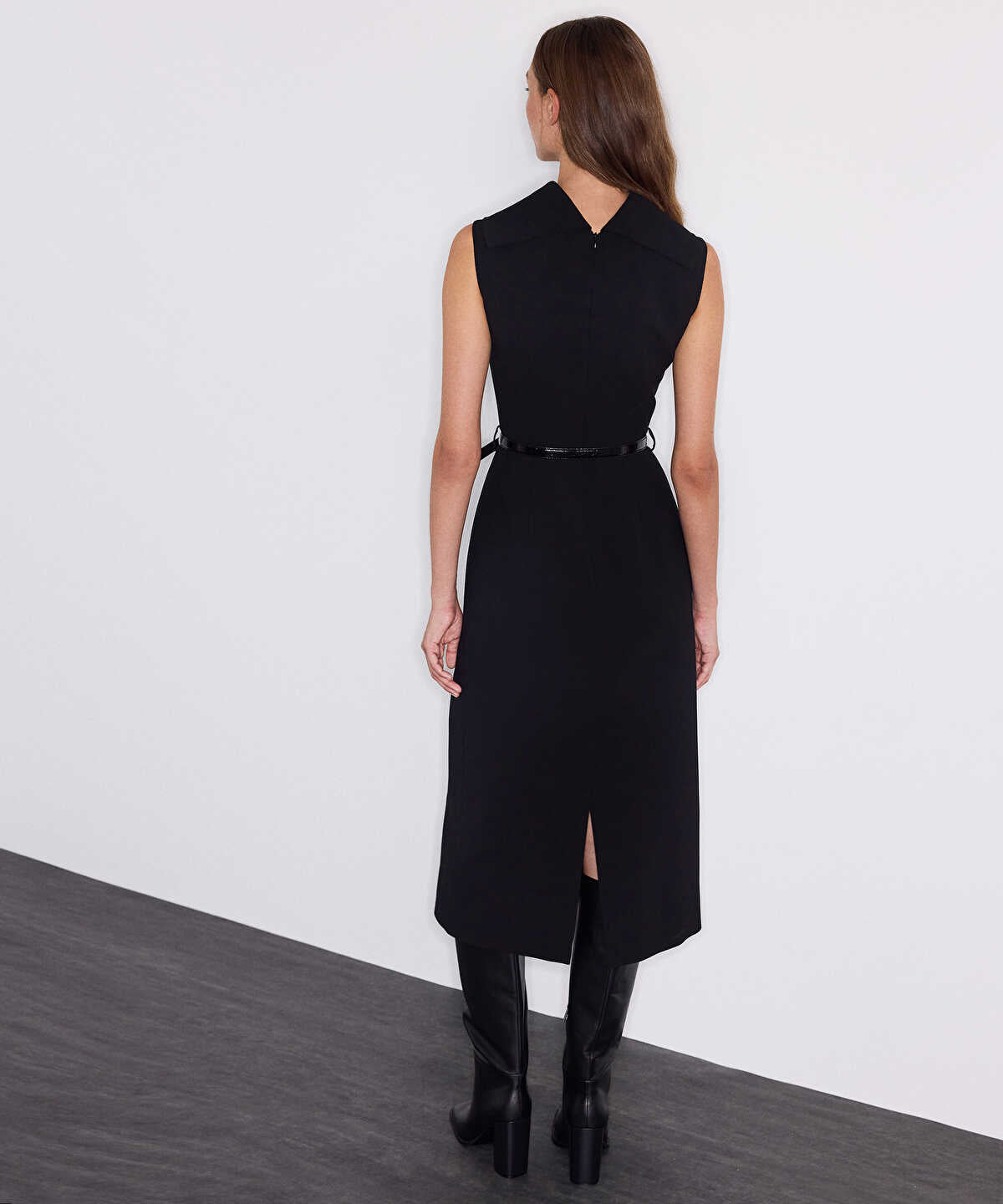 Croc-Effect Belted Dress