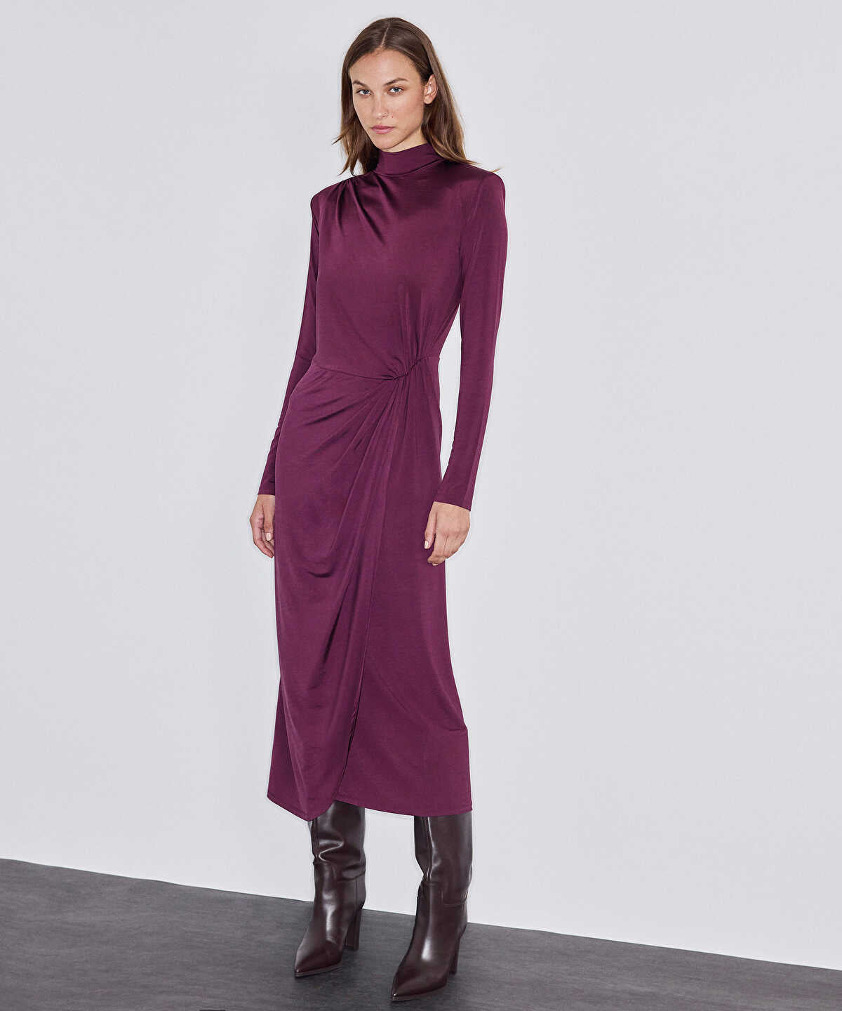 Padded-Shoulder Jersey Dress