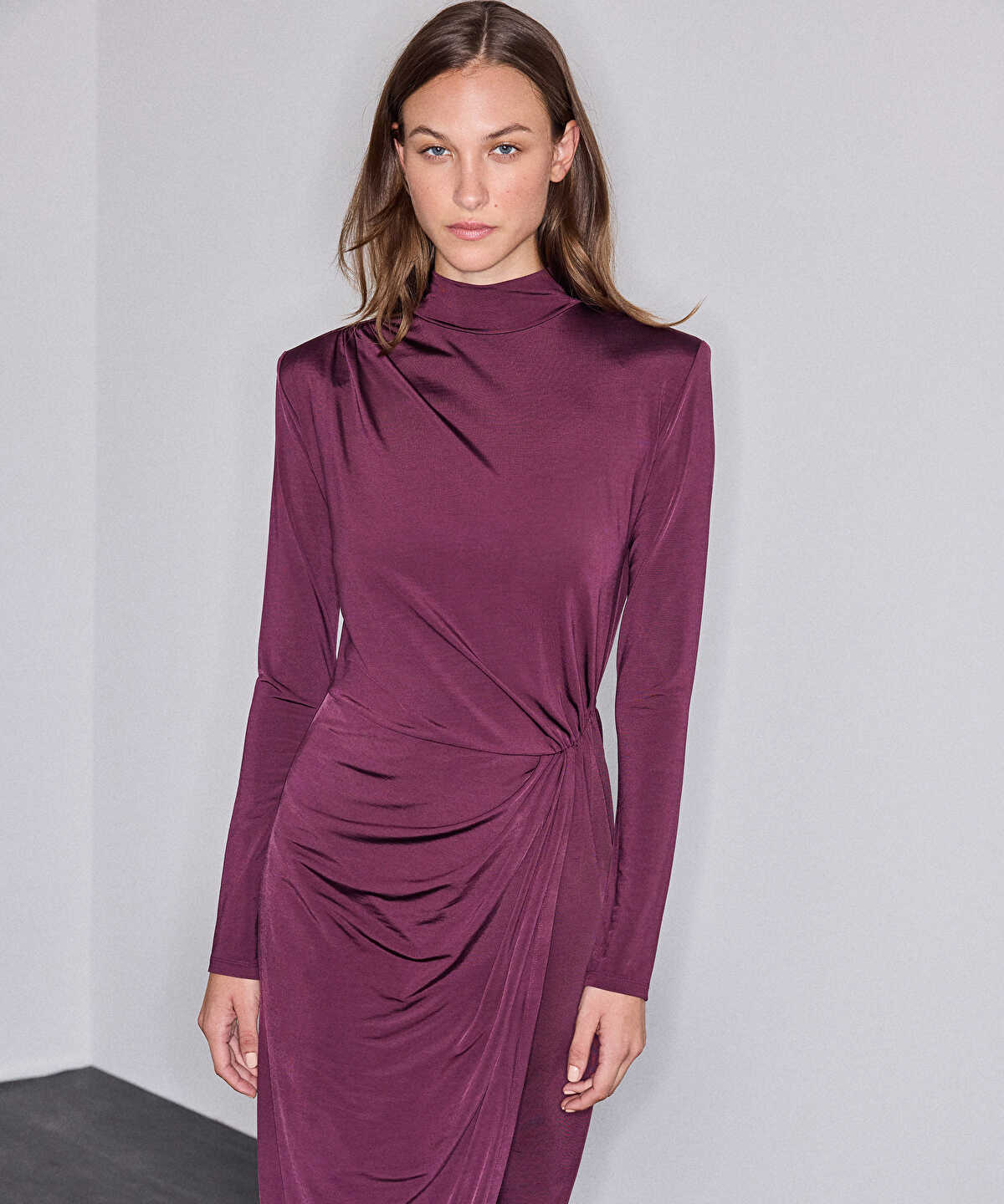 Padded-Shoulder Jersey Dress