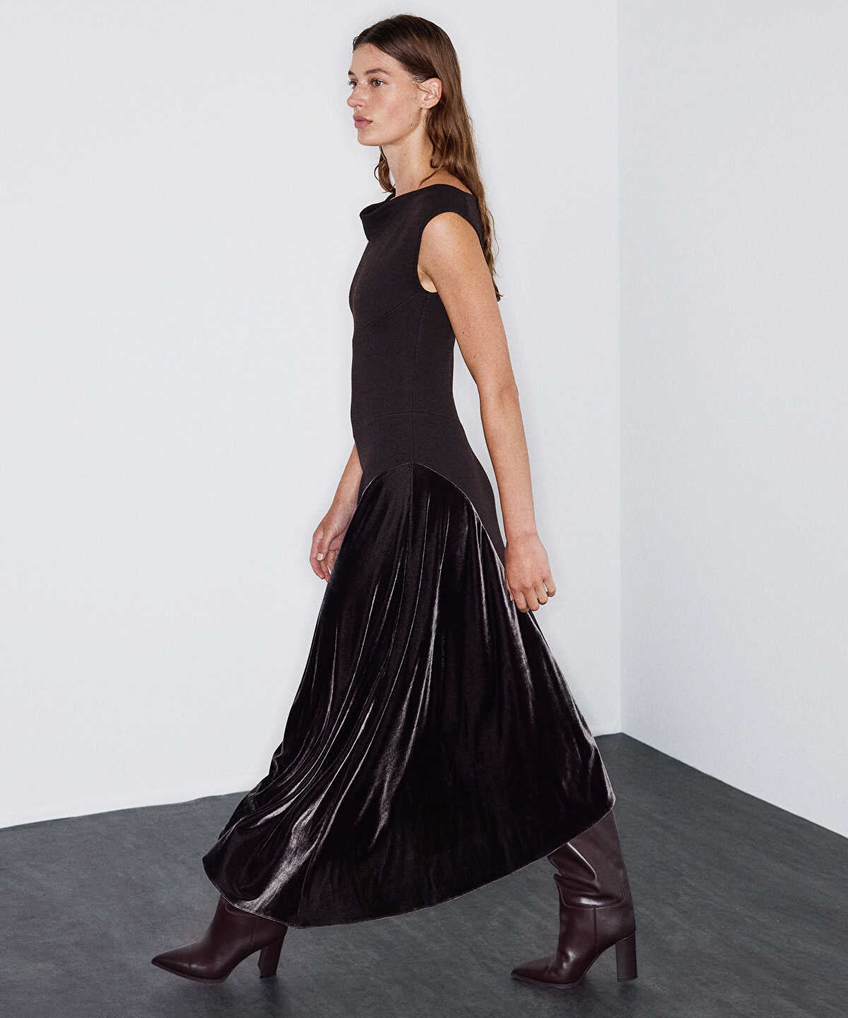 Mixed-Media Asymmetric Knit Dress