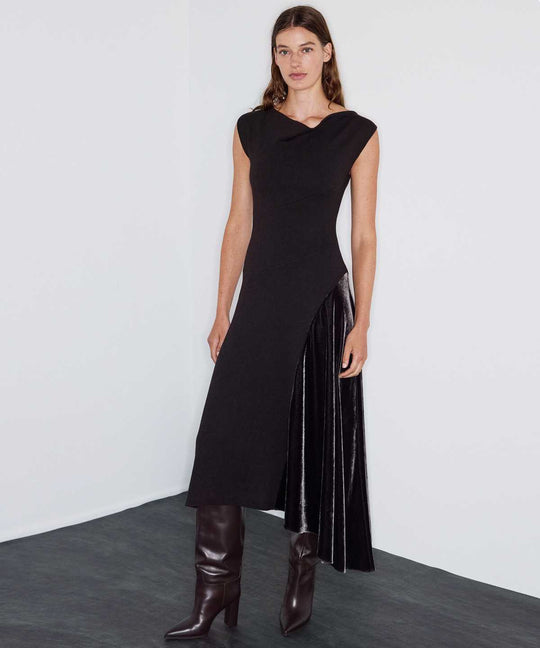 Mixed-Media Asymmetric Knit Dress