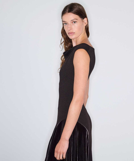 Mixed-Media Asymmetric Knit Dress
