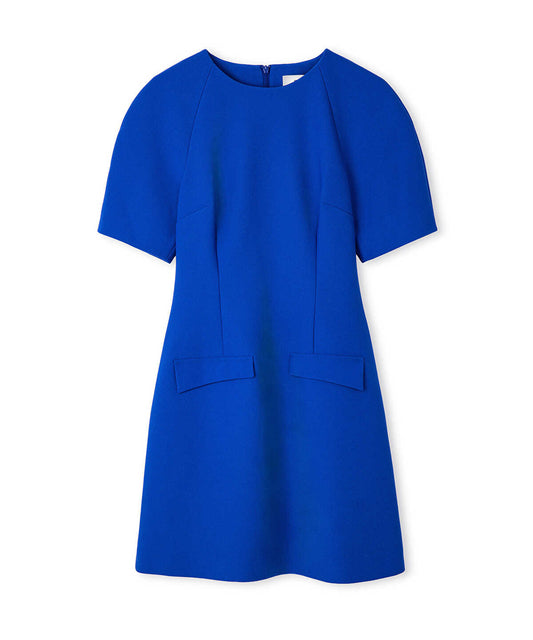 Puff-Sleeve Flap-Pocket Dress