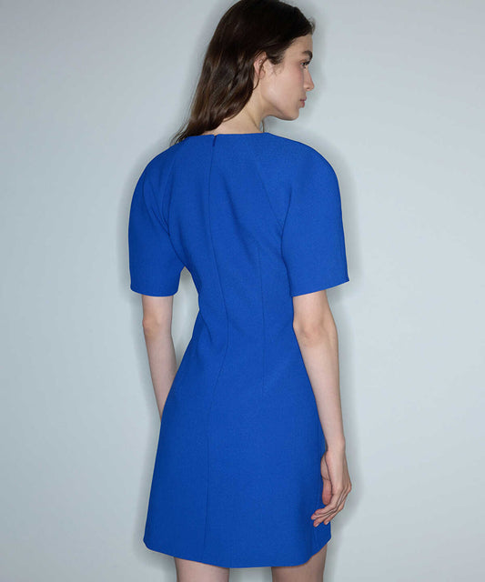 Puff-Sleeve Flap-Pocket Dress