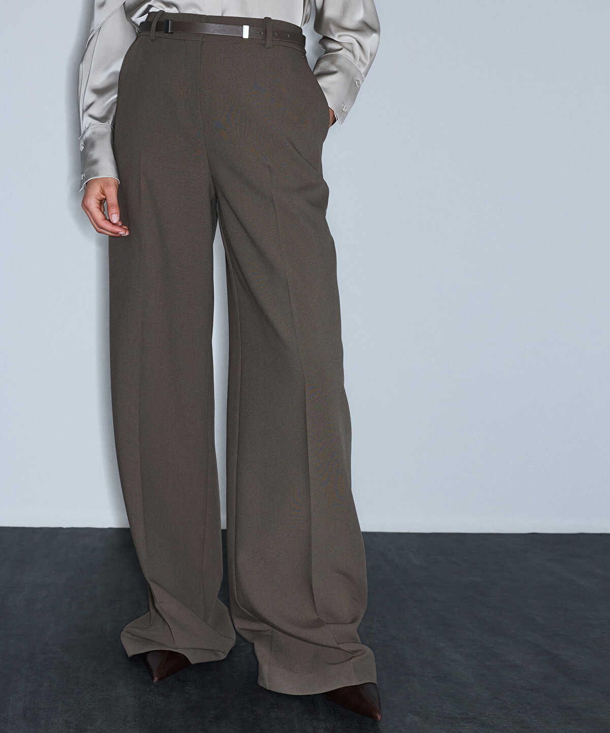 Faux-Leather Belted Wide-Leg Trousers