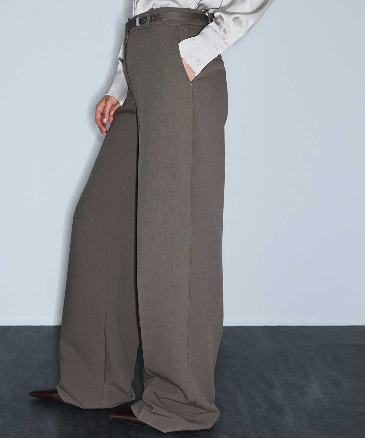 Faux-Leather Belted Wide-Leg Trousers