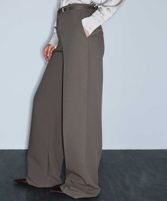 Faux-Leather Belted Wide-Leg Trousers