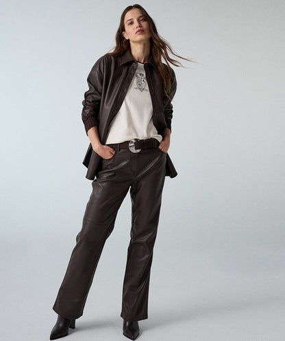 Leather-Effect Wide-Leg Trousers