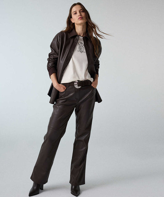Leather-Effect Wide-Leg Trousers