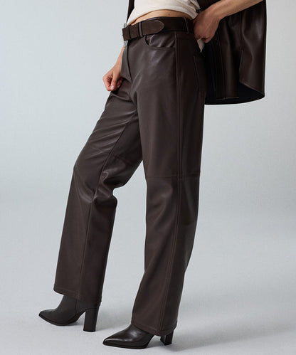 Leather-Effect Wide-Leg Trousers