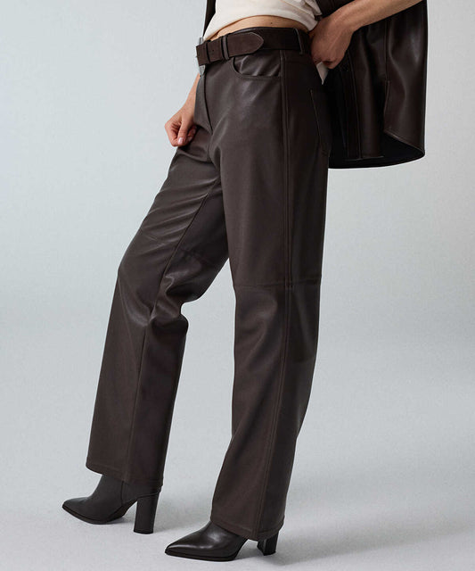 Leather-Effect Wide-Leg Trousers