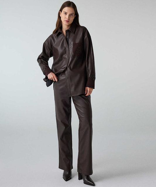 Leather-Effect Wide-Leg Trousers