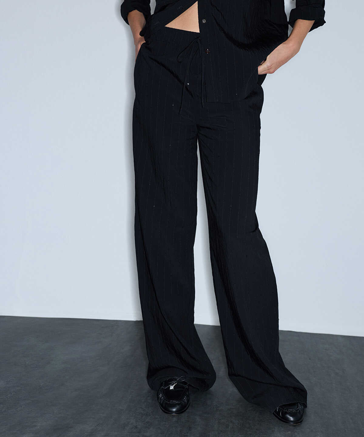 Crinkle-Effect Sequin Trousers