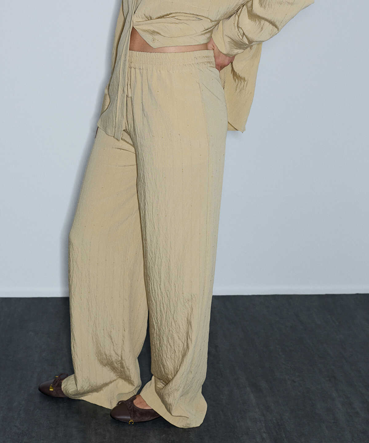 Crinkle-Effect Sequin Trousers