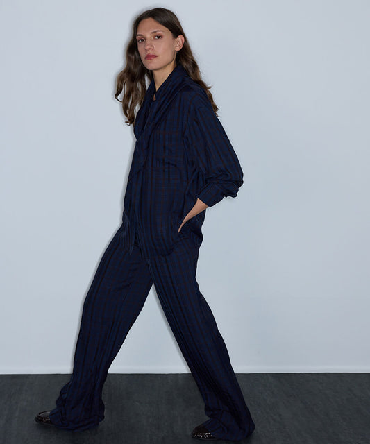 Plaid Wide-Leg Trousers