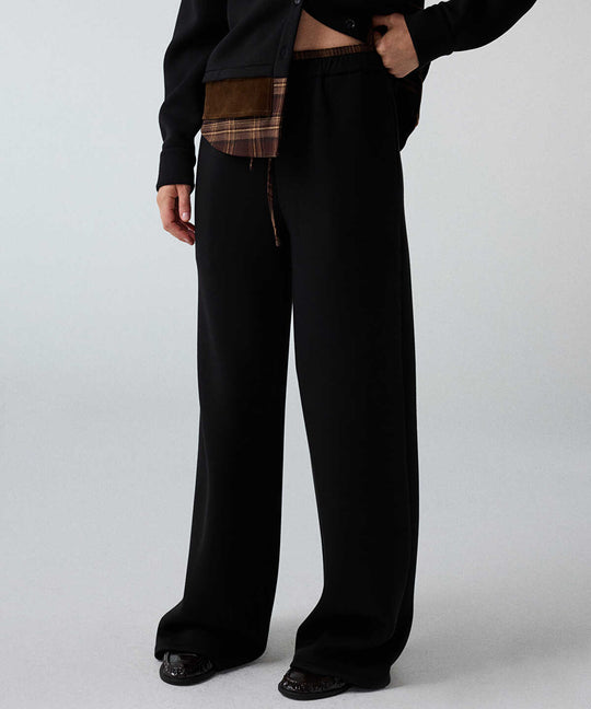Plaid-Waist Wide-Leg Trousers