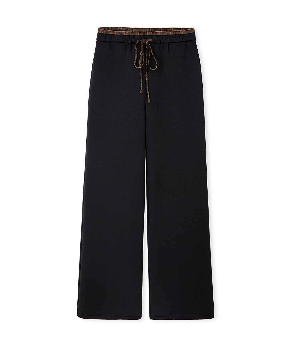 Plaid-Waist Wide-Leg Trousers