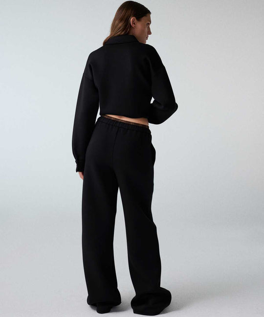 Plaid-Waist Wide-Leg Trousers