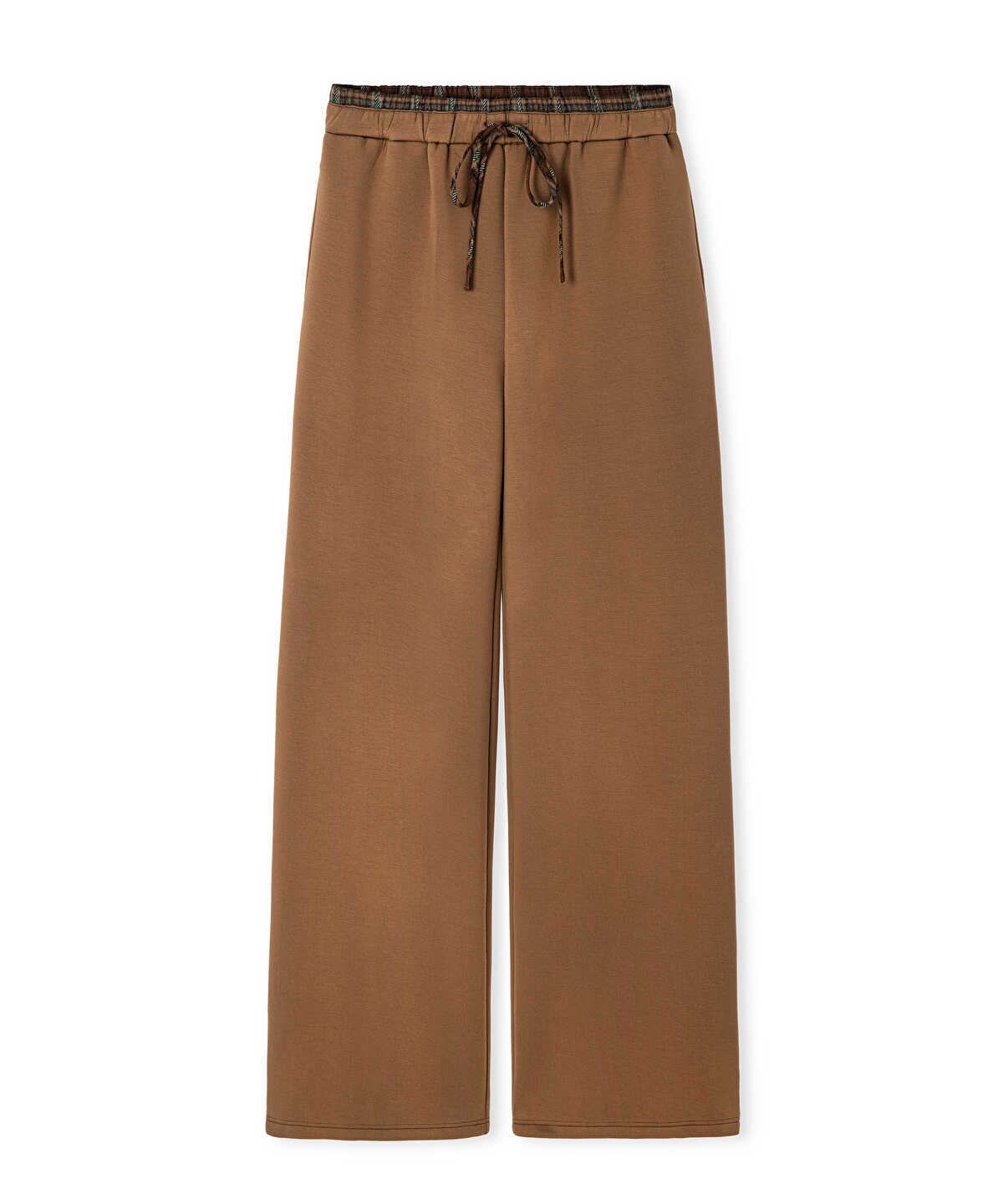 Plaid-Waist Wide-Leg Trousers