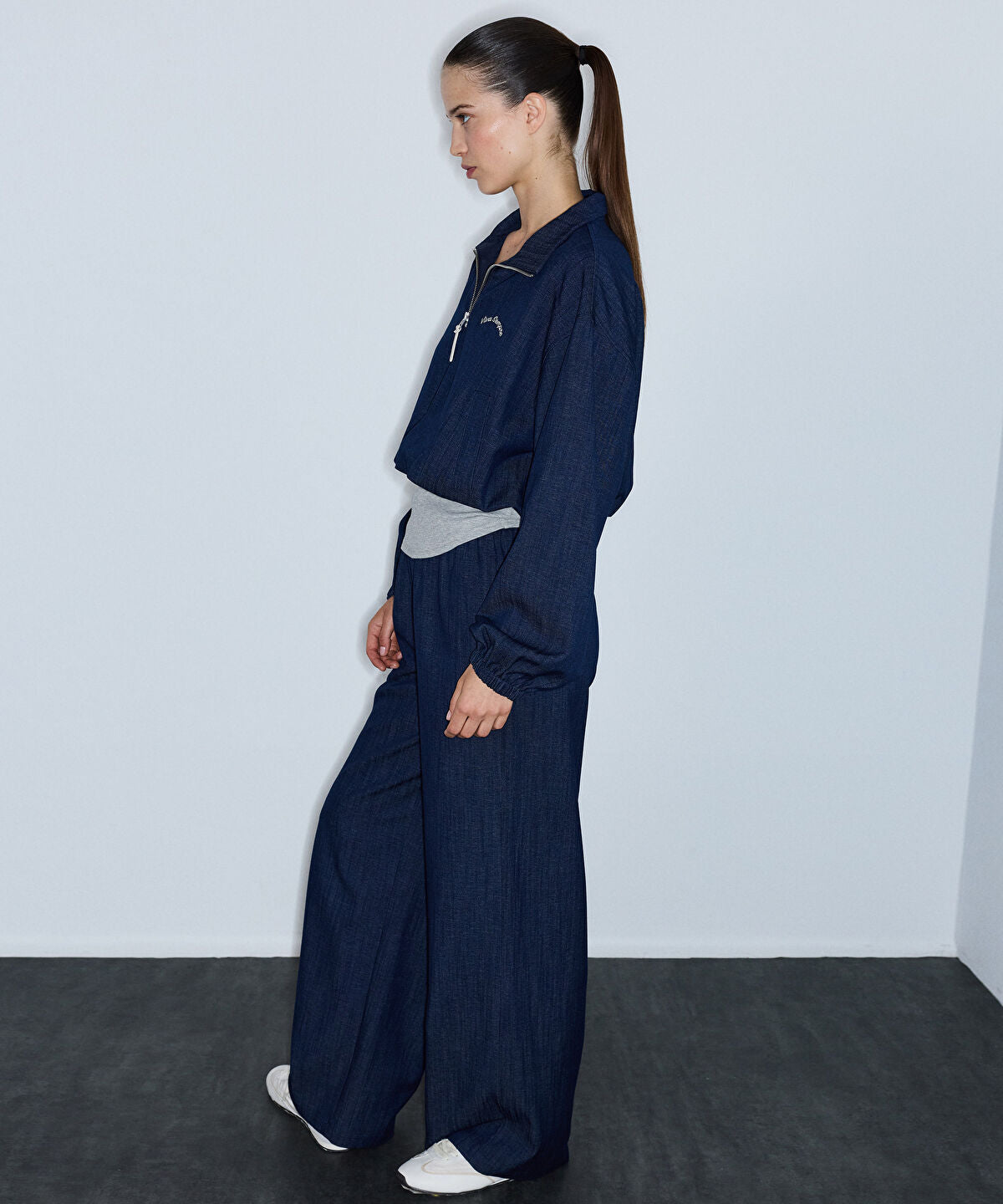 Denim-Effect Wide-Leg Trousers