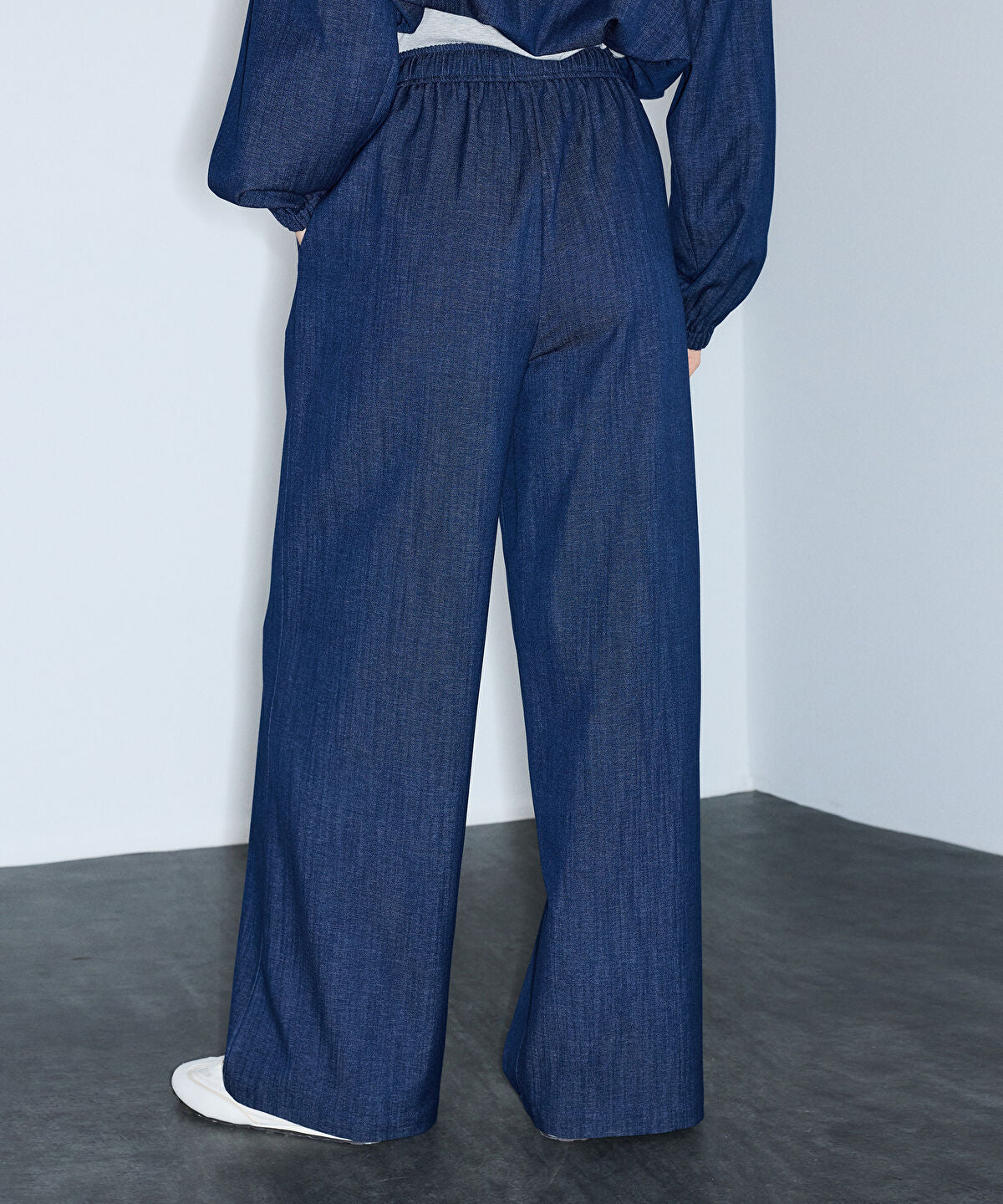 Zoomed Denim-Effect Wide-Leg Trousers