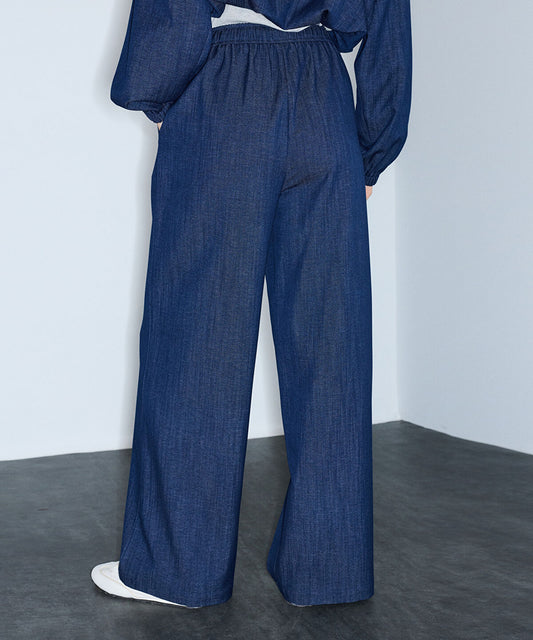 Denim-Effect Wide-Leg Trousers