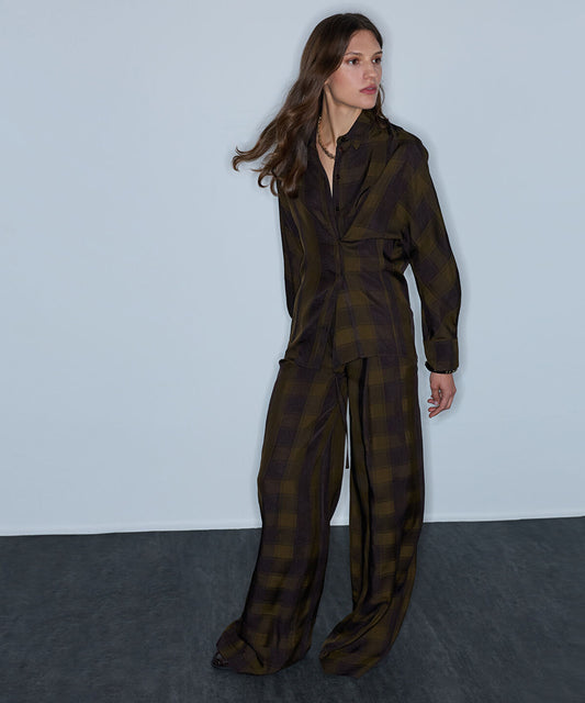 Wide-Leg Plaid Trousers