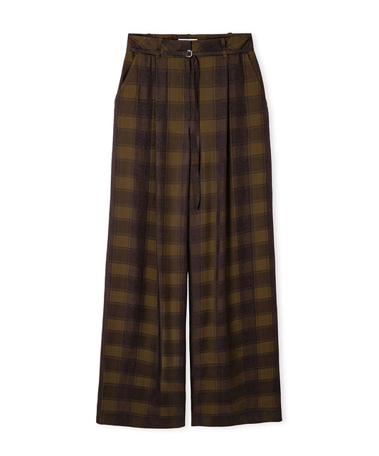 Wide-Leg Plaid Trousers