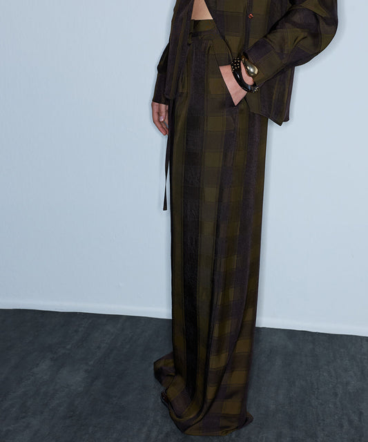 Wide-Leg Plaid Trousers