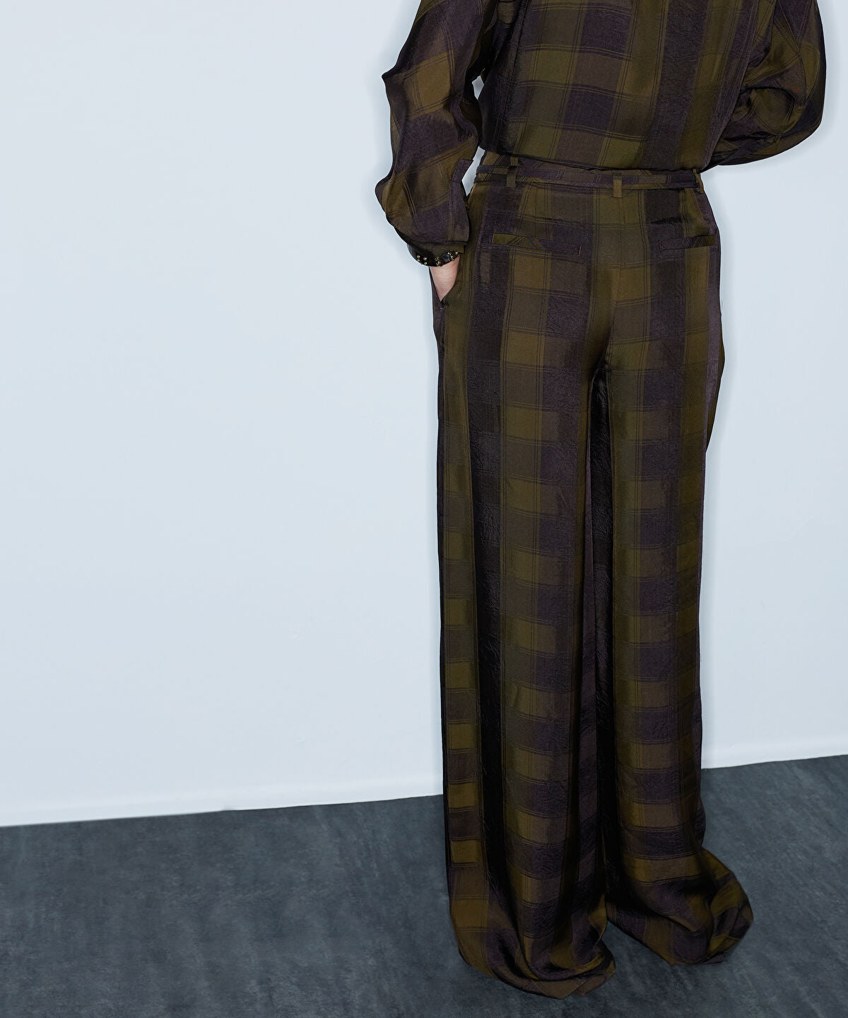 Wide-Leg Plaid Trousers